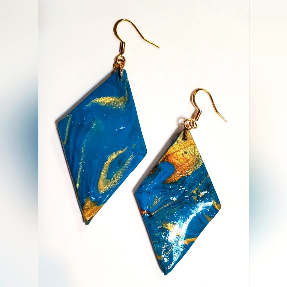 Blue and Gold Geometric Earrings